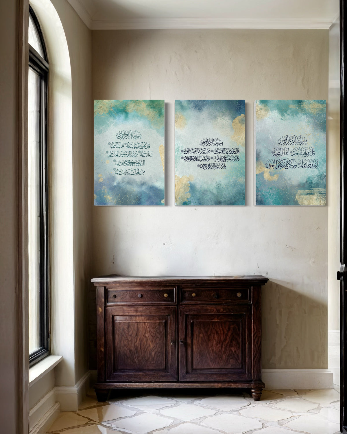 3 Quls modern art, set of 3 Islamic canvas prints