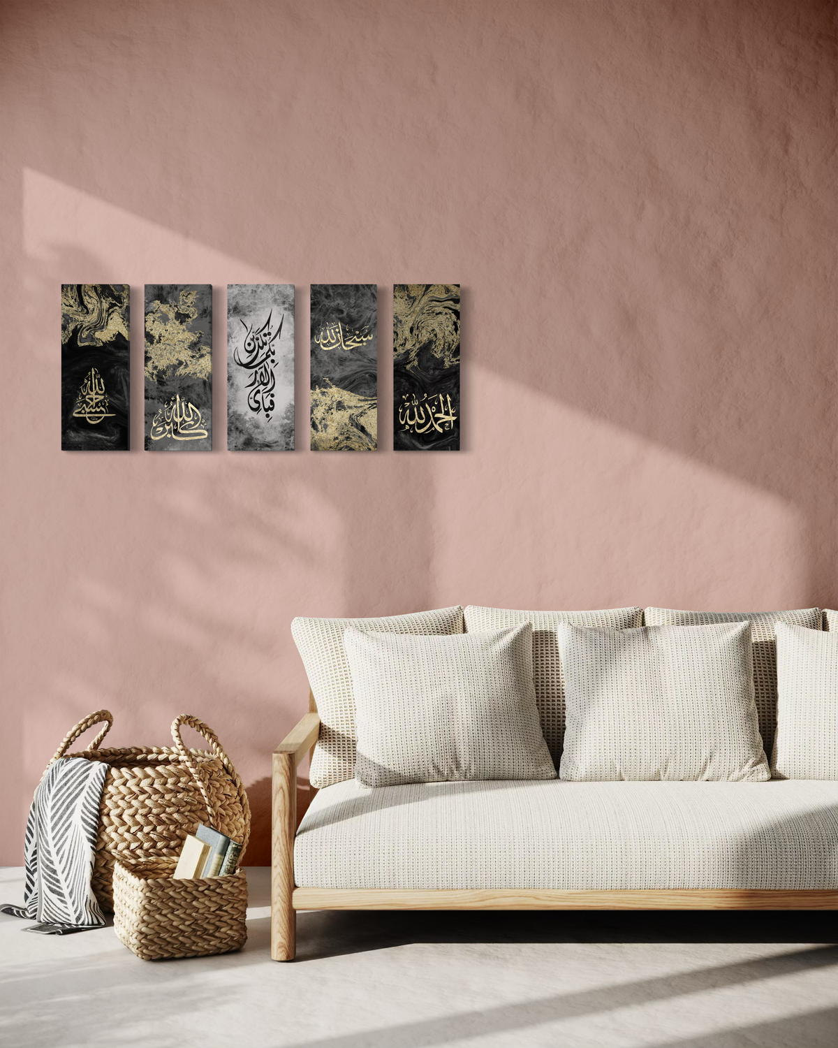 Black and gold tasbeeh modern abstract Islamic wall art print – view 7