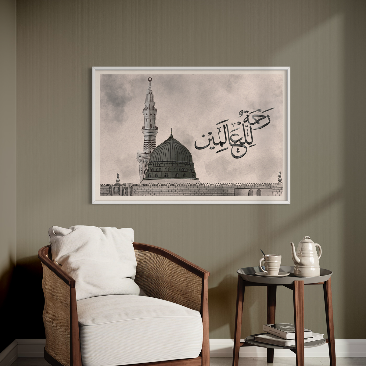 Madinah Masjid an-Nabawi digital pencil sketch, Islamic wall art print – view 4